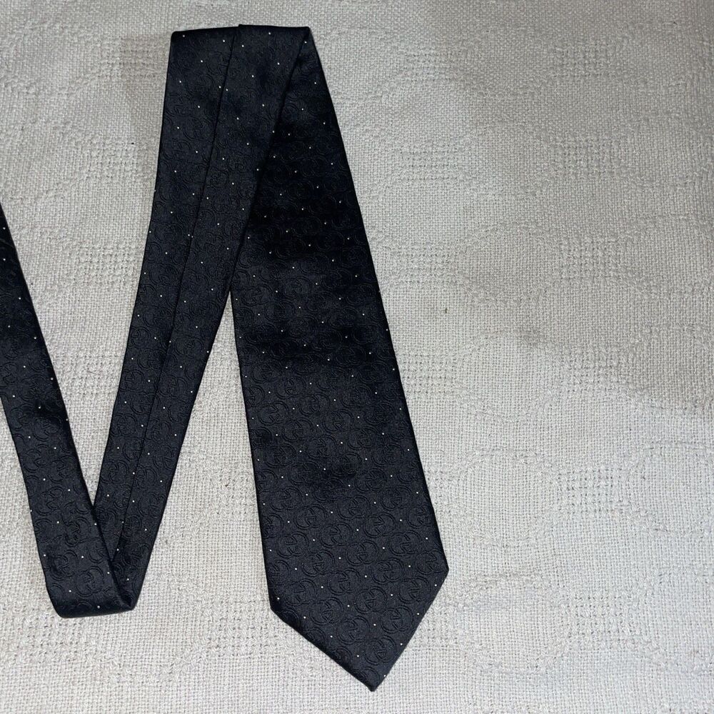 Gucci Men’s Dress Tie Size 57” 3.5” Black Logo Motif Business Formal City NWT - Picture 5 of 13